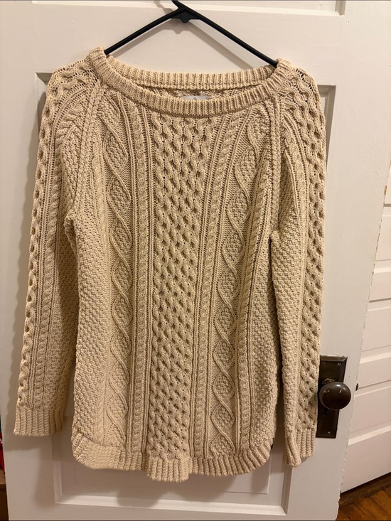Ll bean signature Sweaters - LL Bean Signature Cream Cable Knit Scoopneck Sweater